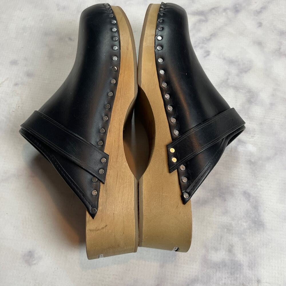 Isabel Marant Thalie Black Leather Clogs Silver Nail Stud Sz 37 - Picture 10 of 11